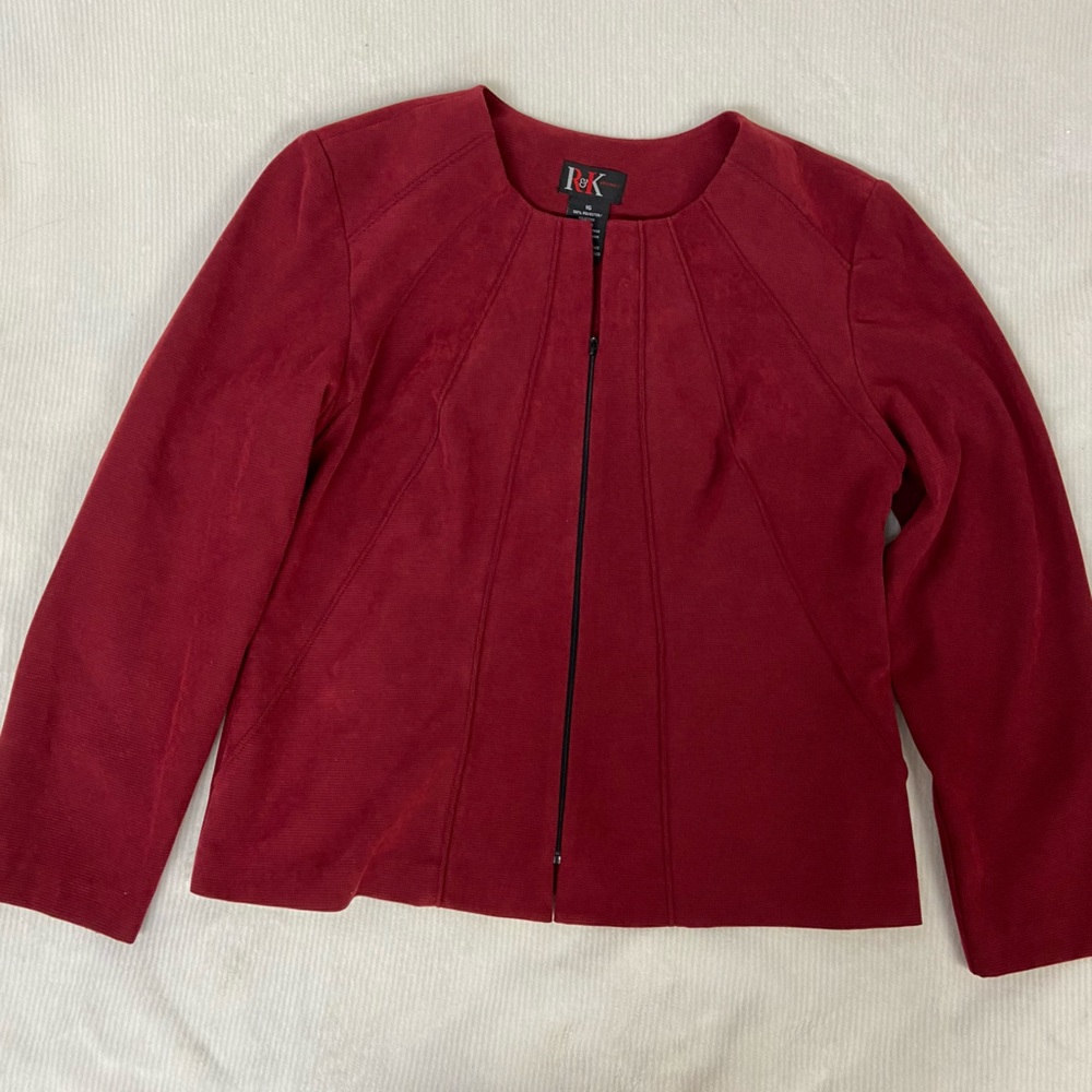 R & K Deep Red Zipper front Jacket size 16